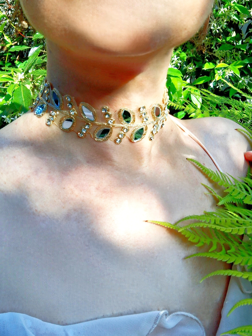 Handmade Boho Mirror Gold Leaf Choker Necklace Wedding Festival Party Evening - Picture 4 of 8